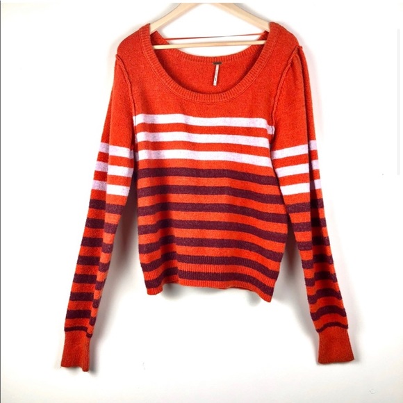 NWOT 🧡 Free People Orange Stripes fall sweater - Picture 2 of 6